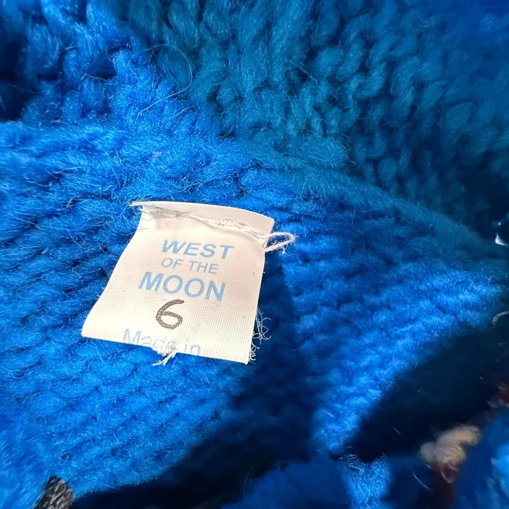 West of the Moon Jacket Kids 6 Blue Excellent Wool Animal Print Ecuador Knit